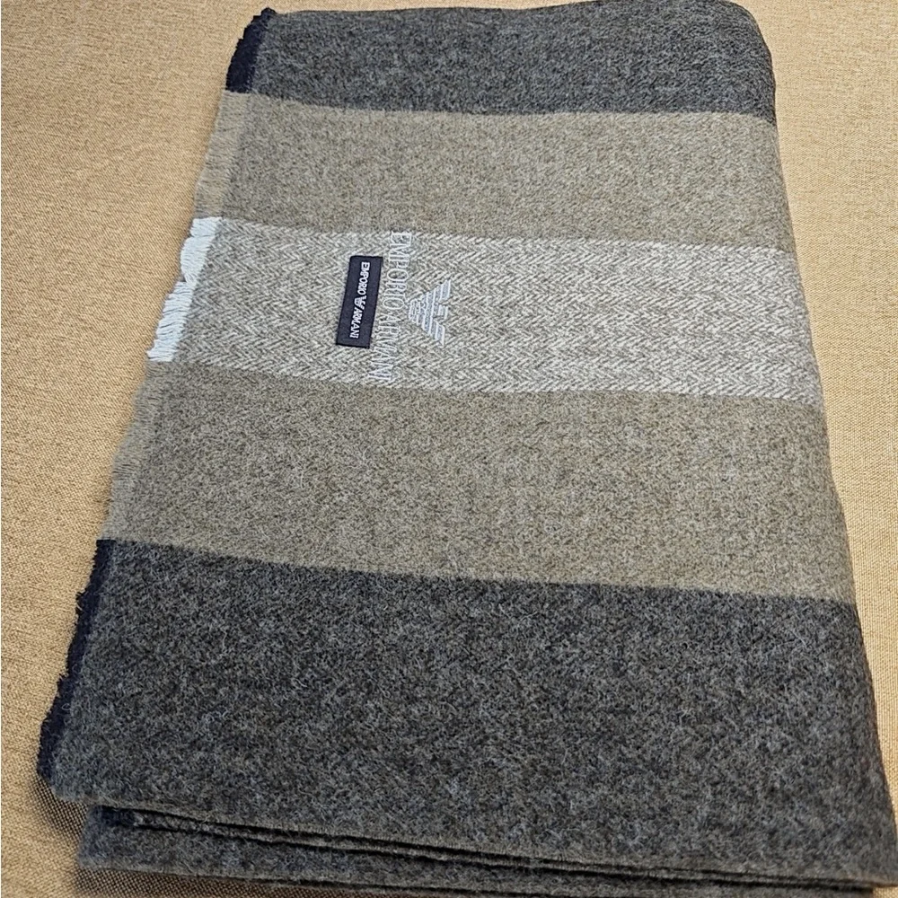 Emporio Armani Taupe, Beige & Gray Striped Wool Scarf